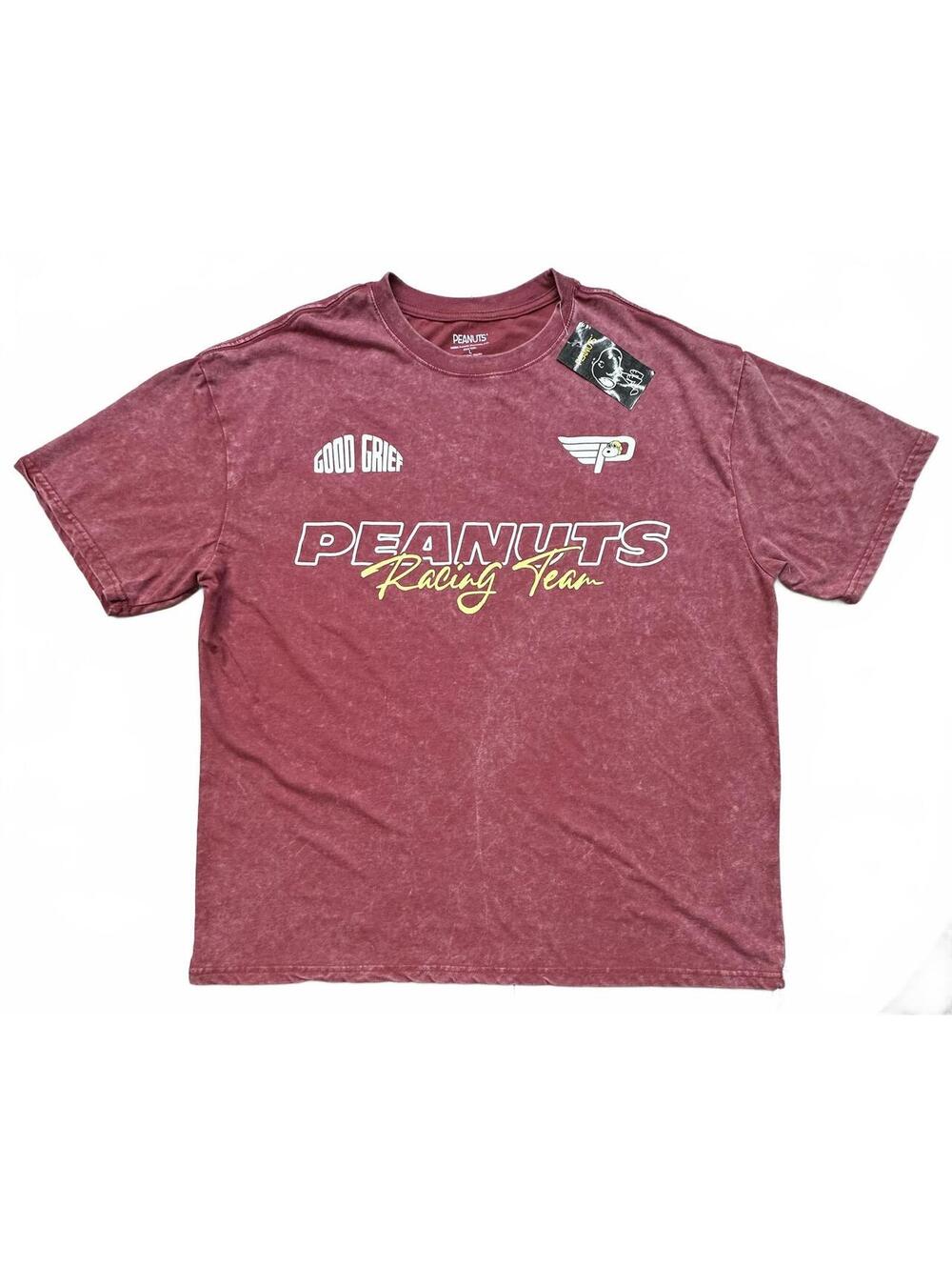 Peanuts Snoopy Racing Team Good Grief Speedway Graphic Tee Burgundy Large NWT